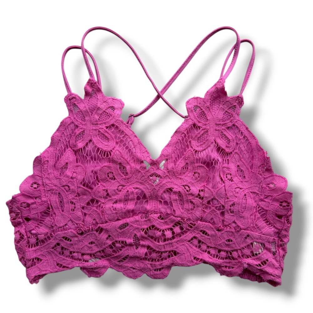 Willow & Root Womens L Magenta Pink Floral Lace Bralette Smocked Adjustable Boho